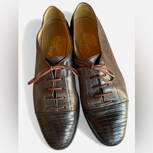 Vintage 40’s DELMAN brown leather lace up Oxfords with Aligator toe cap 7